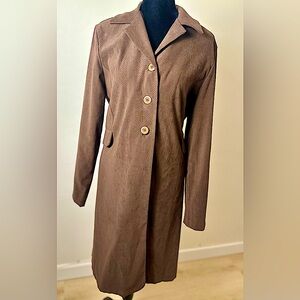DAVID STRAUSS 90s Minimalist Brown Stretch Duster Coat | Women’s Size S Longline